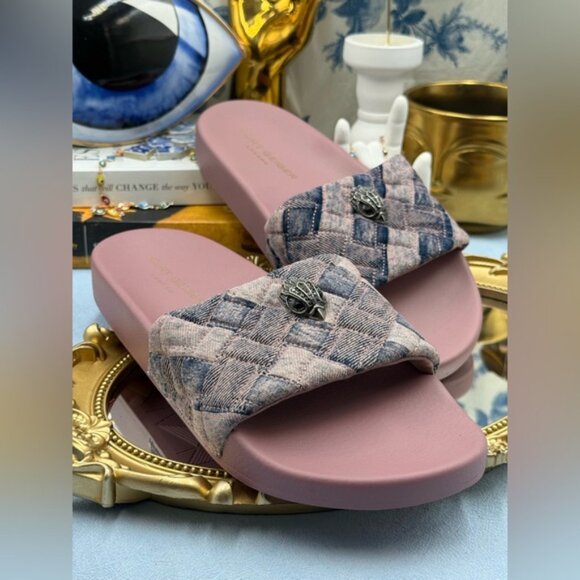 🆕 KURT GEIGER LONDON 🧿 NWOB Pink Bleach Denim Meena Eagle Slides, Sz 40 US9 - Picture 6 of 14